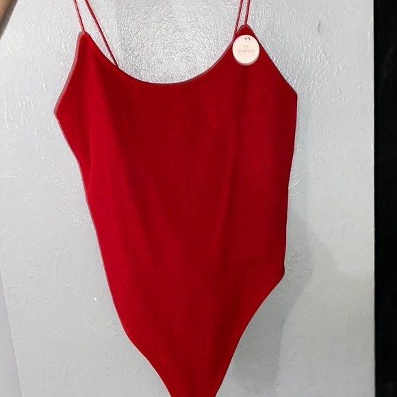 Red thin strap bodysuit top. - Picture 1 of 4